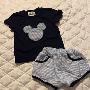 Navy and Striped Disney Mickey Mouse 12m Baby Outfit